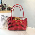 Woven Leather Basket Tote Bag