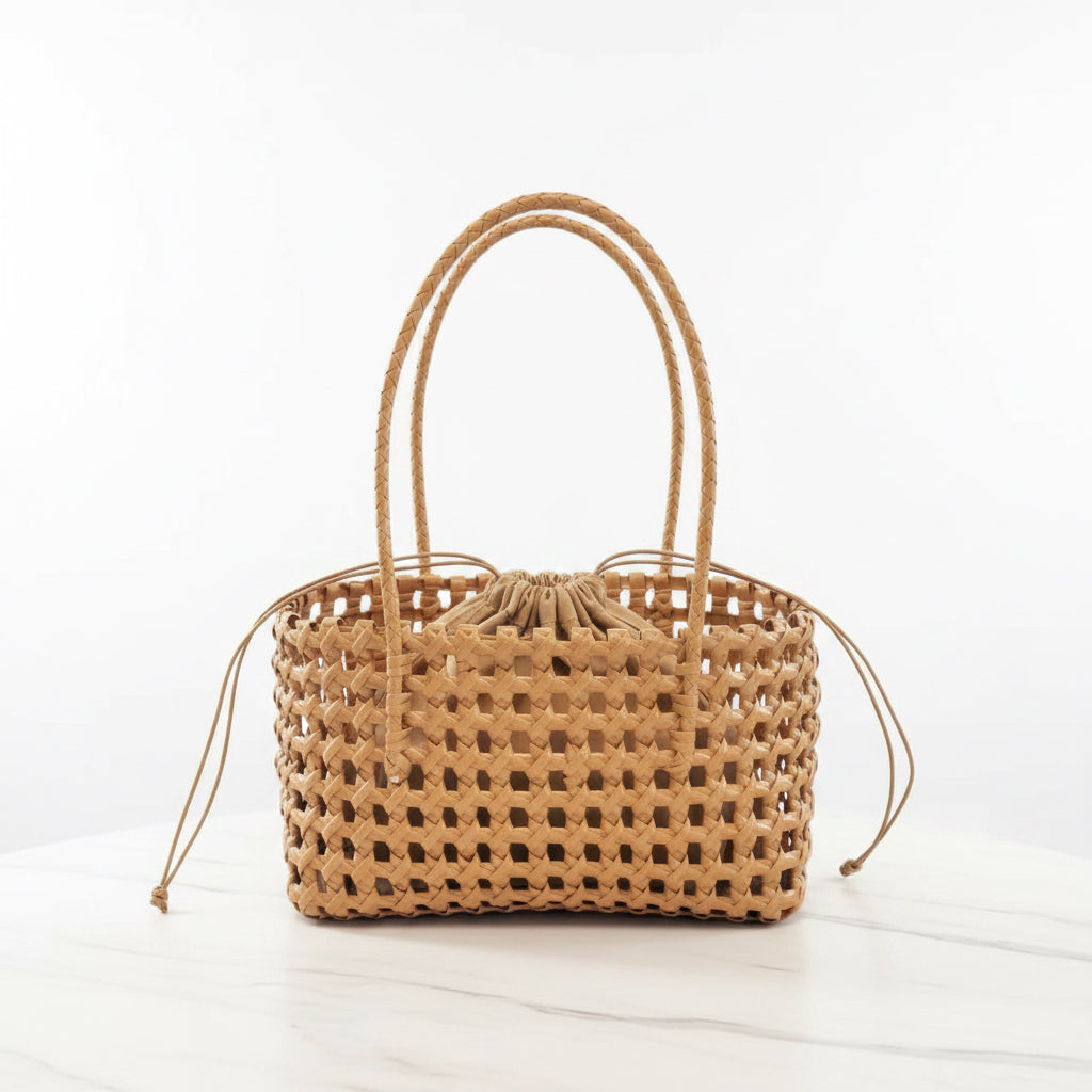 Woven Leather Basket Tote Bag